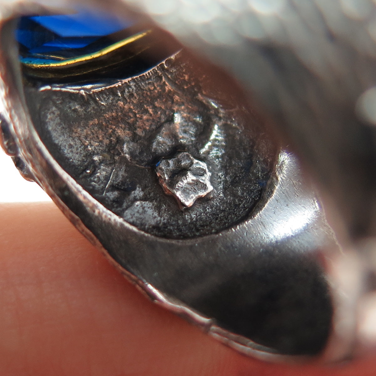 925 Sterling Silver Vintage Lab-Created Sapphire Oxidized Ring Size 10.5