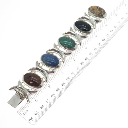 925 Sterling Vintage Mexico Obsidian Jasper Onyx Amazonite & Lapis Bracelet 7"