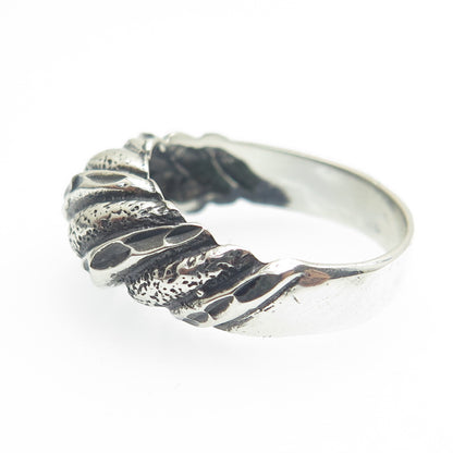 925 Sterling Silver Vintage Diamond-Cut Ribbed Dome Oxidized Ring Size 6.5