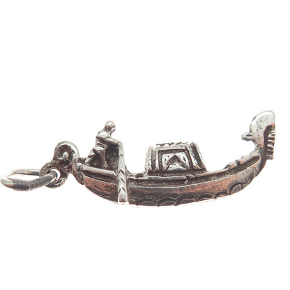 800 Silver Vintage Gondola Boat Minimalist Oxidized Charm Pendant