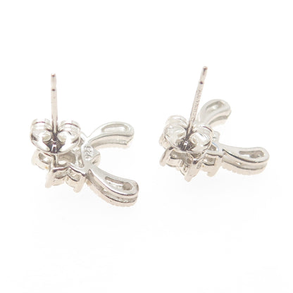 ROSS SIMONS 925 Sterling Silver Round-Cut C Z Floral Stud Earrings