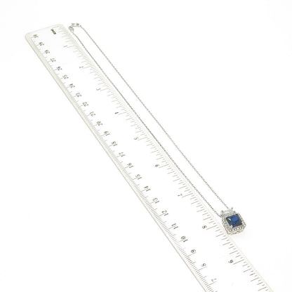925 Sterling Silver Italy White & Blue C Z Cable Chain Necklace 16"