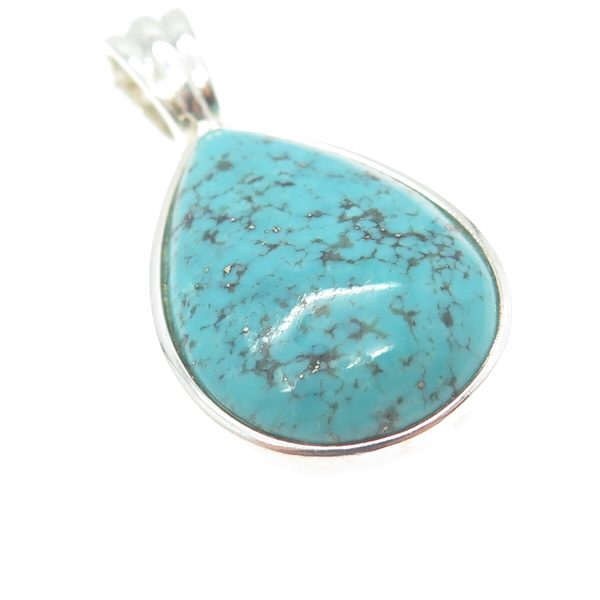 WHITNEY KELLY 925 Sterling Silver Vintage Real Turquoise Gem Drop Pendant