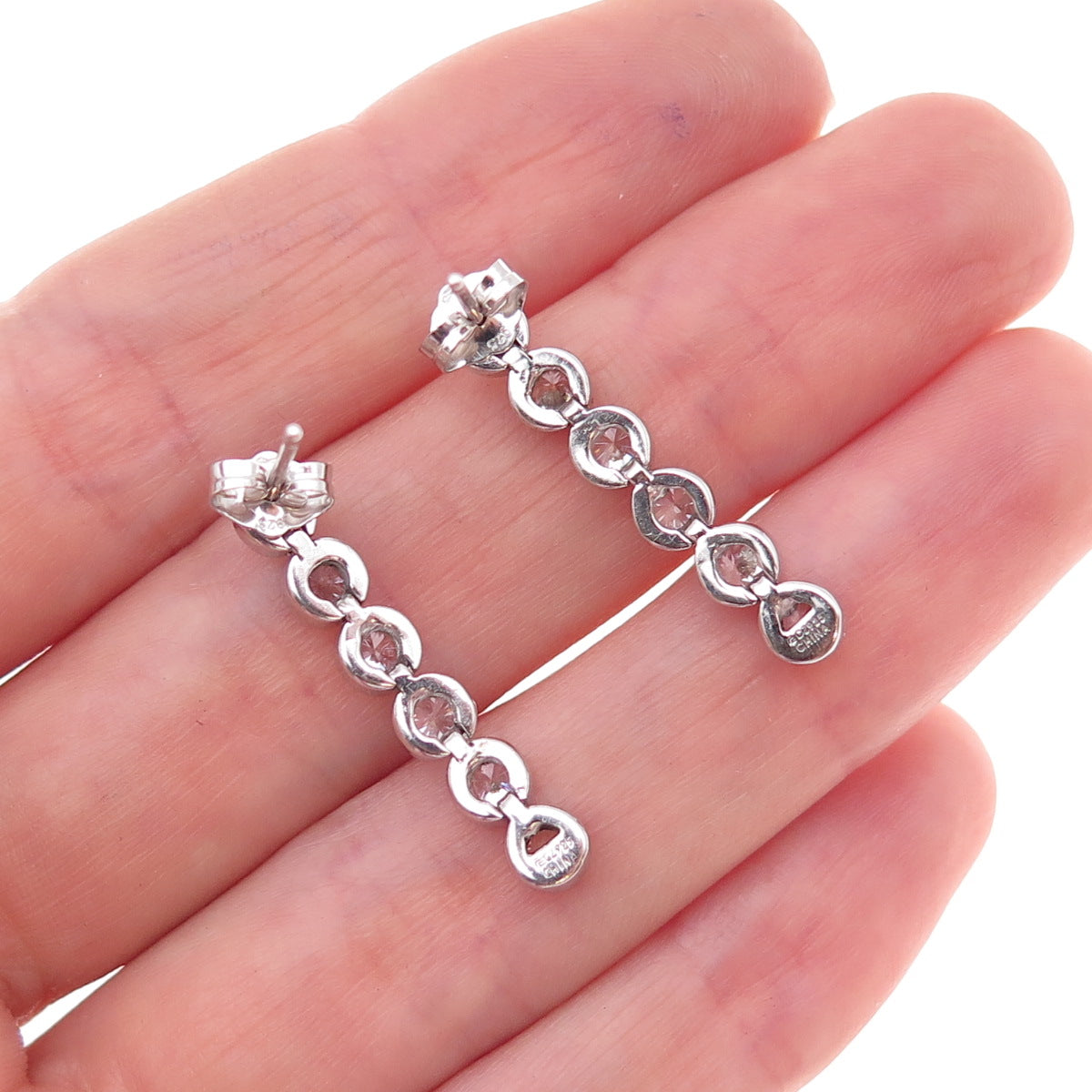 925 Sterling Silver Round-Cut C Z Dangle Earrings