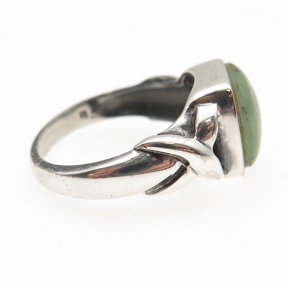 925 Sterling Silver Vintage Real Jade Modernist Oxidized Ring Size 8