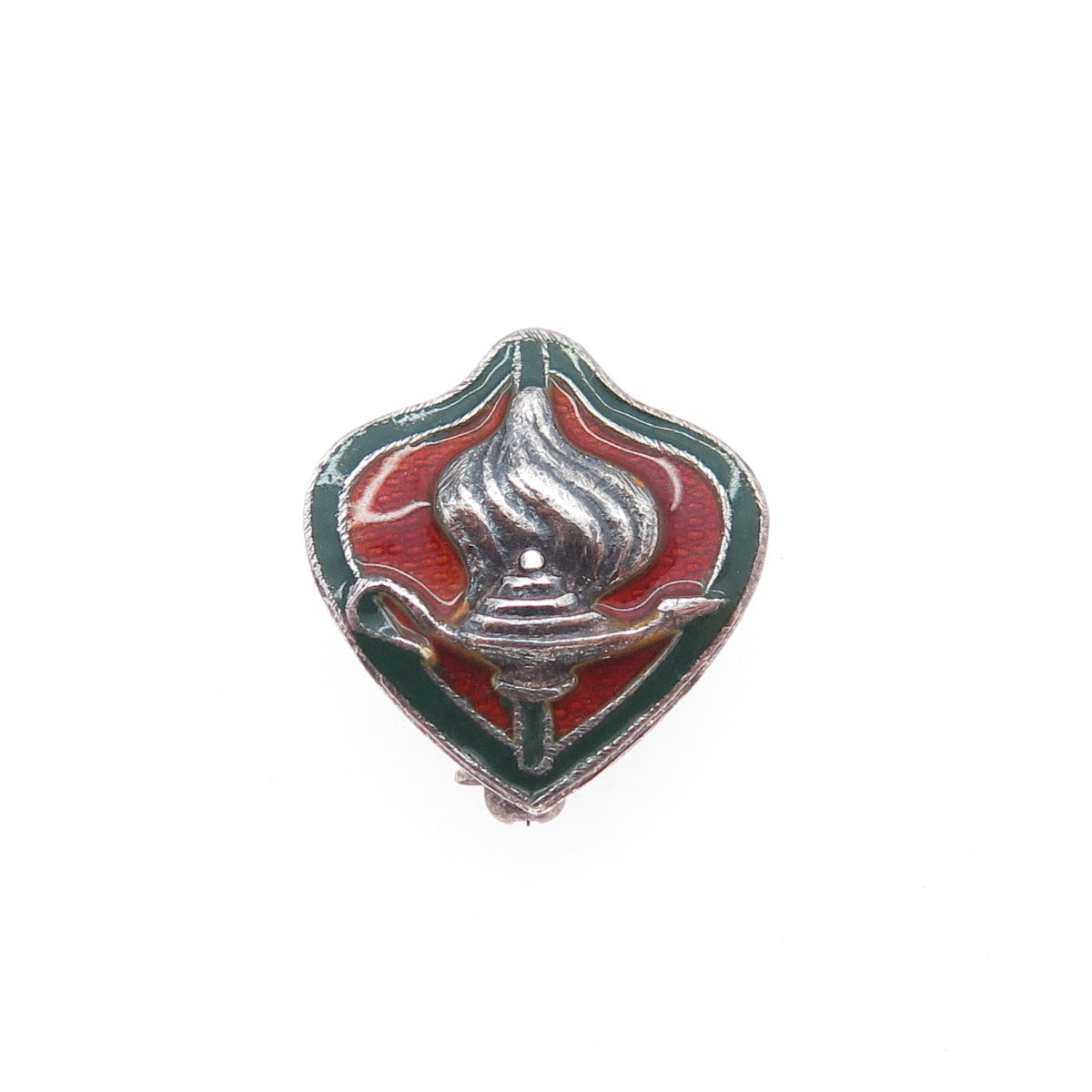 925 Sterling Silver Antique Art Deco Enamel Aladdin's Lamp Oxidized Pin Brooch