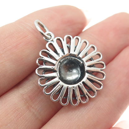 SX Sally C 925 Sterling Silver Vintage Floral Oxidized Pendant