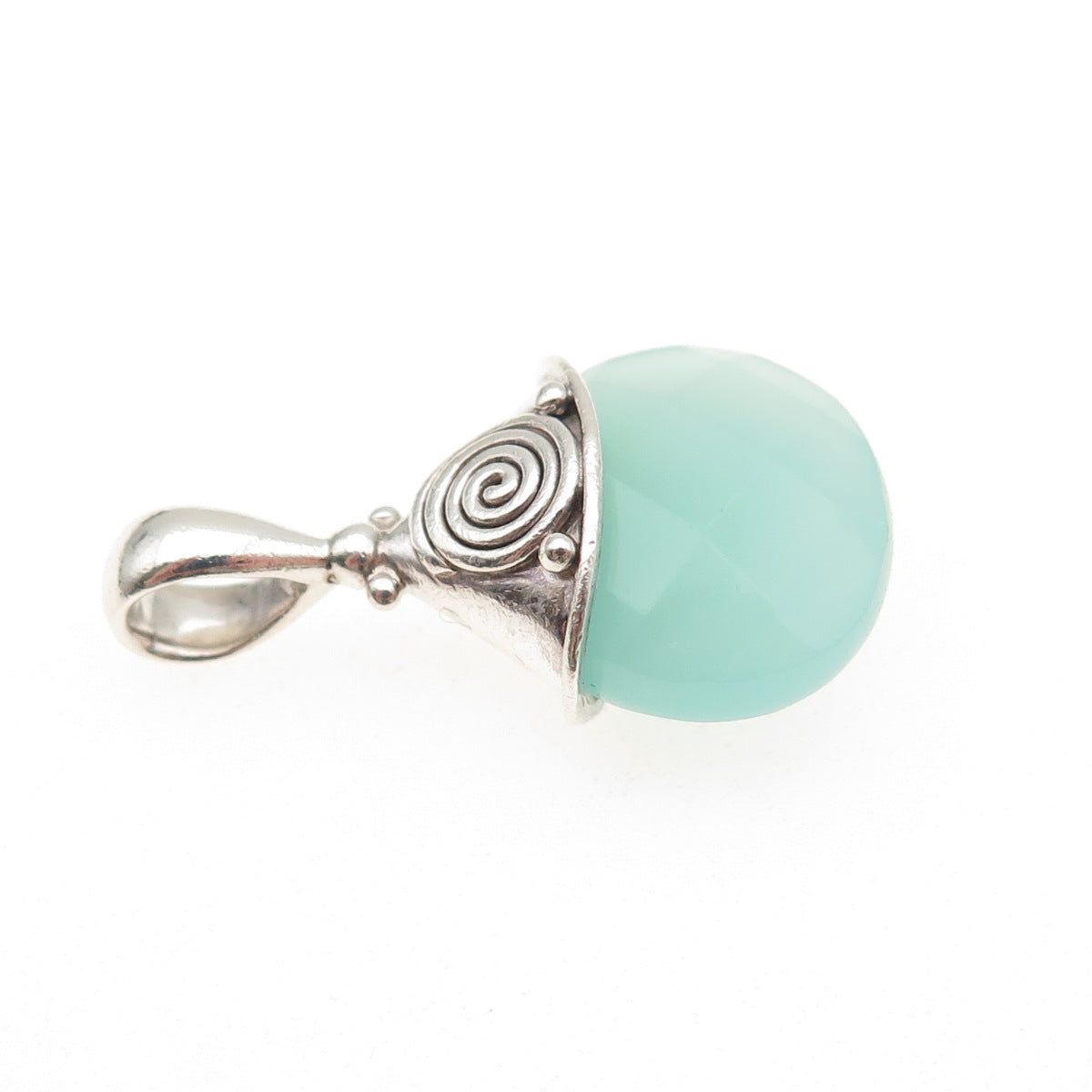 SAJEN 925 Sterling Silver Vintage Real Chalcedony Modernist Spiral Charm Pendant