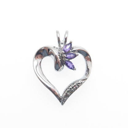 ROSS SIMONS 925 Sterling Silver Real Diamond Accent & Amethyst Heart Pendant