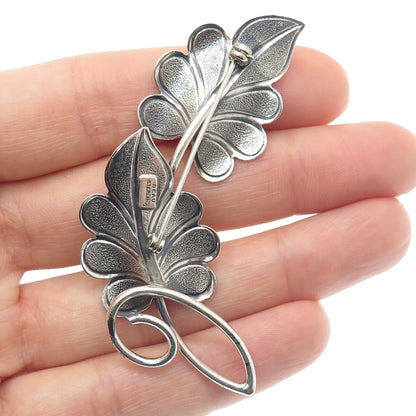 BEAU 925 Sterling Silver Vintage Floral Leaves Oxidized Pin Brooch