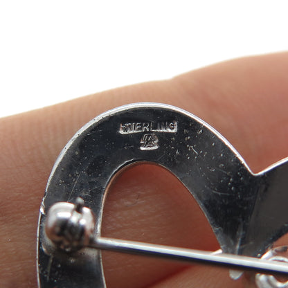 MARVEL 925 Sterling Silver Vintage Rhinestone Heart Pin Brooch