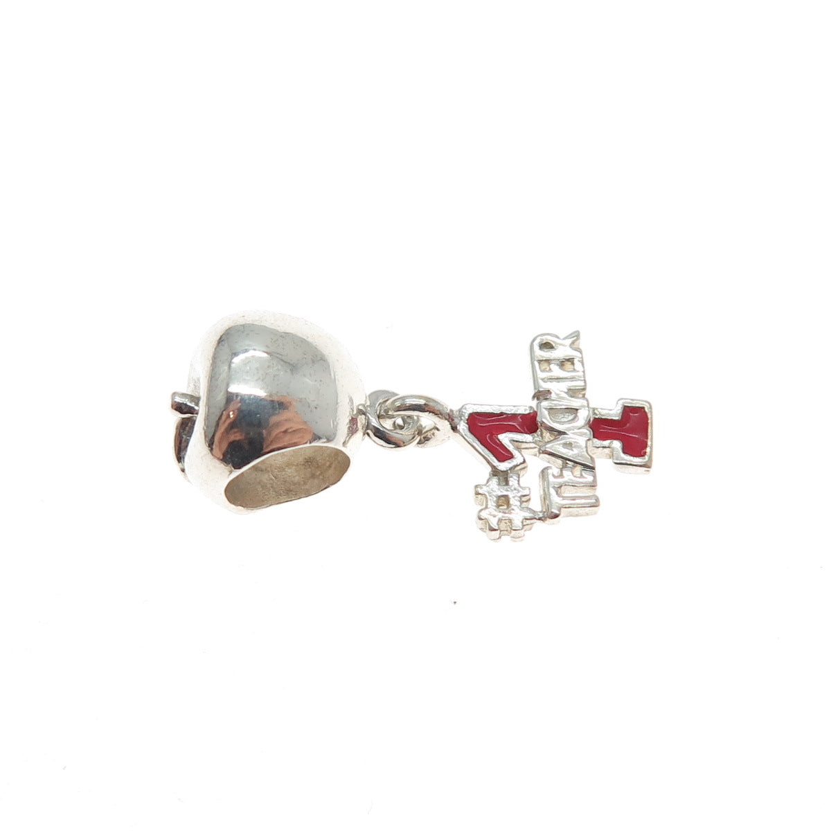 REFLECTION BEADS 925 Sterling Silver Enamel #1 Teacher Apple Slide Dangle Charm