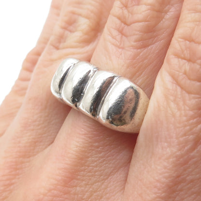 925 Sterling Silver Vintage Modernist Puffy Oxidized Ring Size 7.75