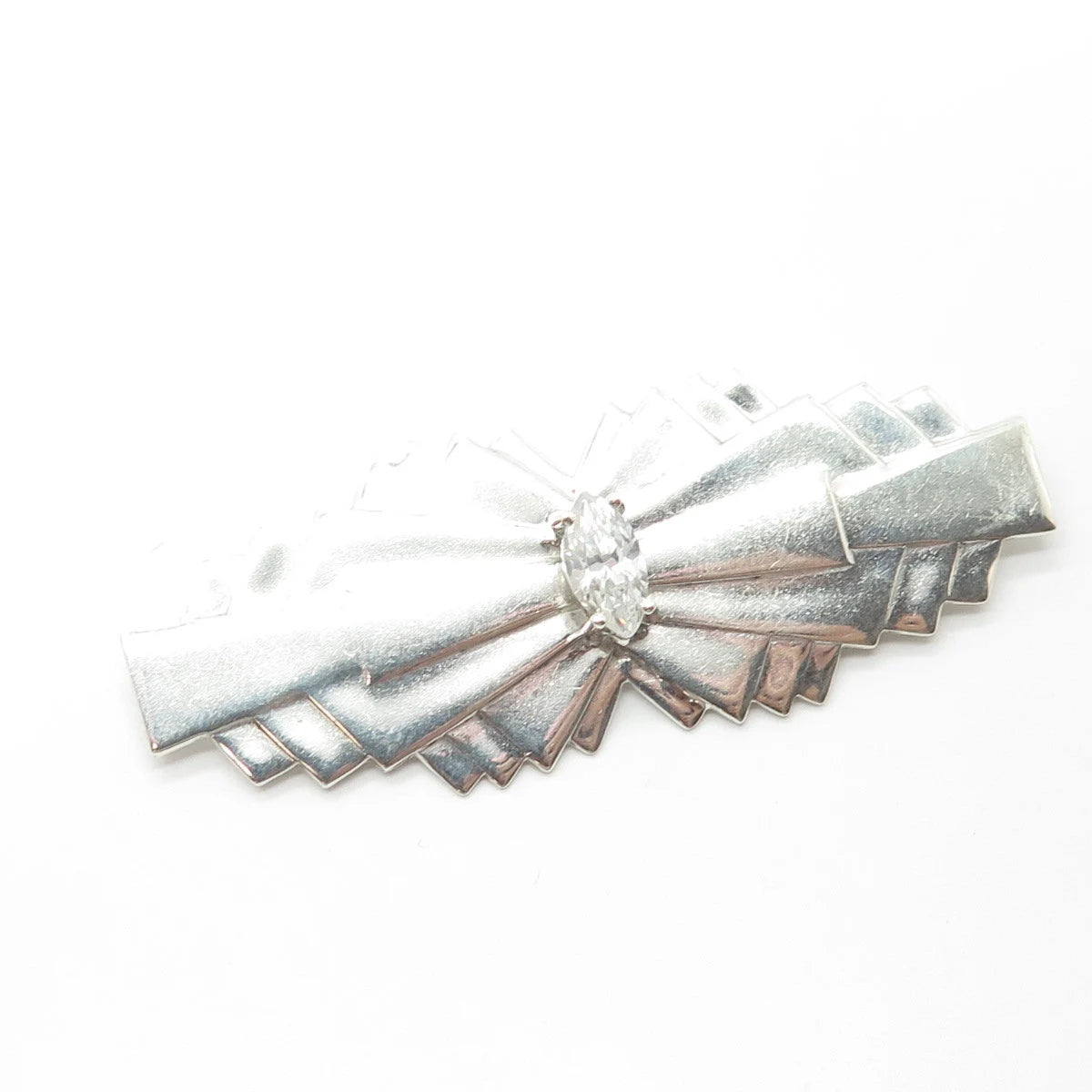 925 Sterling Silver Vintage C Z Bow Pin Brooch