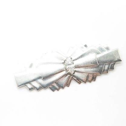 925 Sterling Silver Vintage C Z Bow Pin Brooch