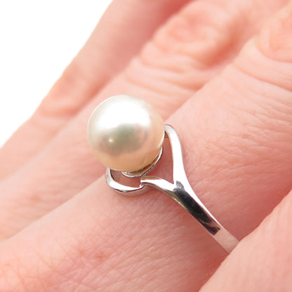 925 Sterling Silver Real Pearl Bypass Ring Size 9
