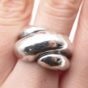 925 Sterling Silver Vintage Modernist Ribbed Dome Oxidized Ring Size 8