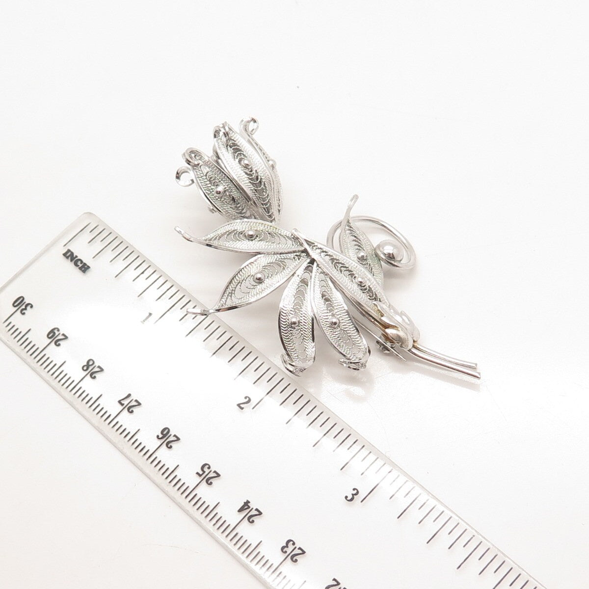 925 Sterling Silver CFG Vintage Filigree Tulip Floral Pin Brooch