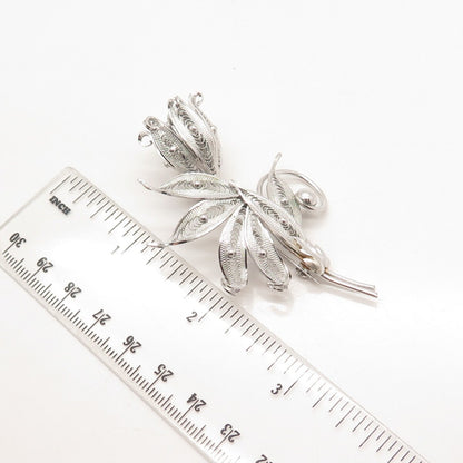 925 Sterling Silver CFG Vintage Filigree Tulip Floral Pin Brooch