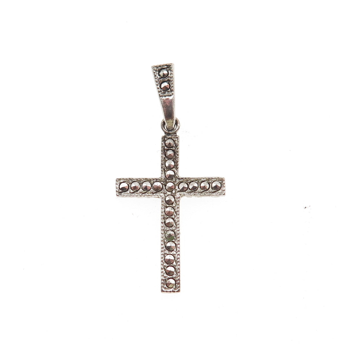 Theda 925 Sterling Silver Antique Art Deco Real Marcasite Cross Charm Pendant