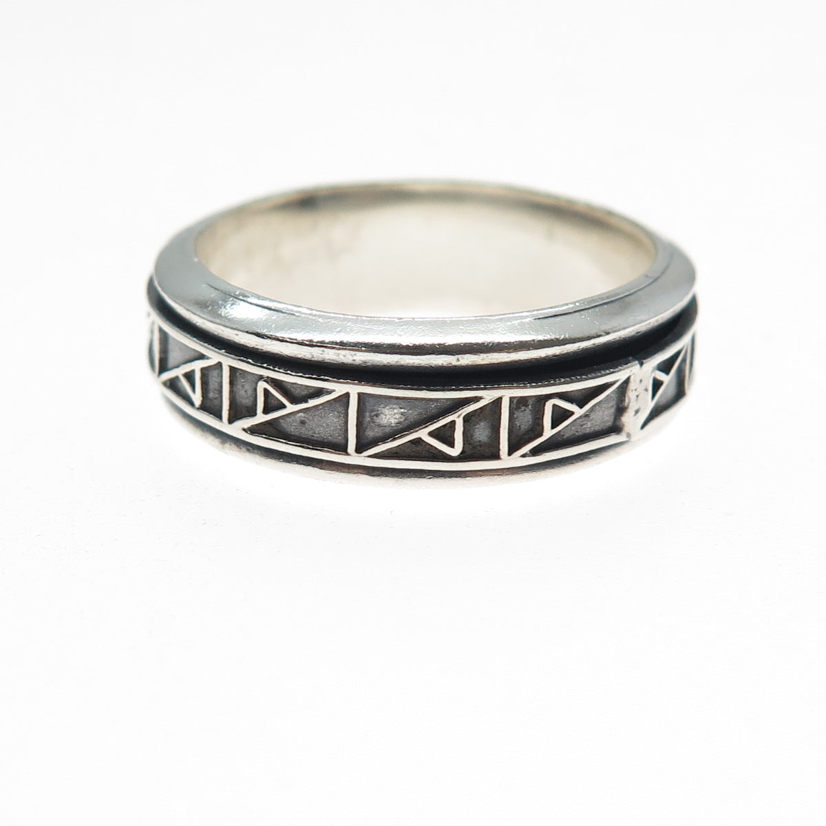925 Sterling Silver Vintage Modernist Rotating Band Oxidized Ring Size 13.5