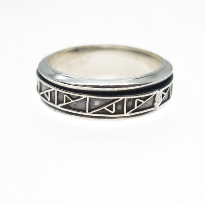 925 Sterling Silver Vintage Modernist Rotating Band Oxidized Ring Size 13.5