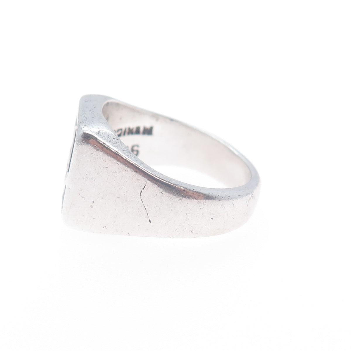 925 Sterling Silver Vintage Mexico Masonic Oxidized Signet Ring Size 9