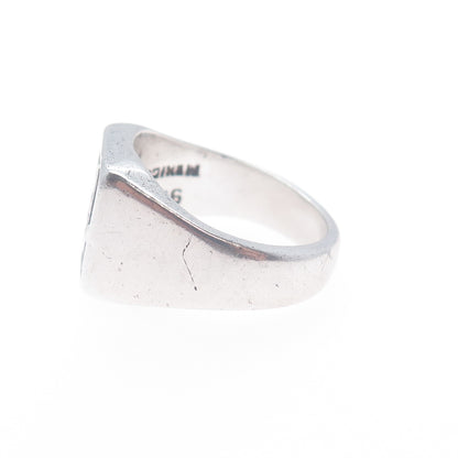 925 Sterling Silver Vintage Mexico Masonic Oxidized Signet Ring Size 9