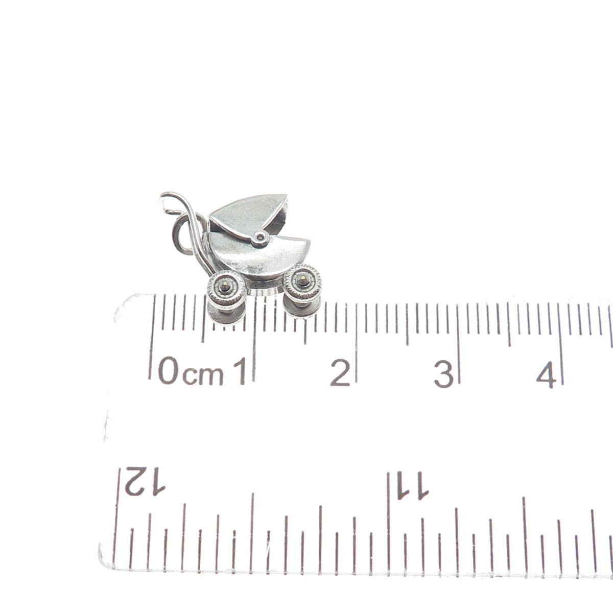 CARL ART 925 Sterling Silver Antique Baby Carriage Minimalist 3D Charm Pendant