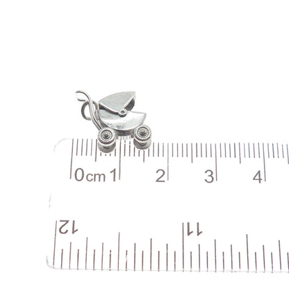 CARL ART 925 Sterling Silver Antique Baby Carriage Minimalist 3D Charm Pendant