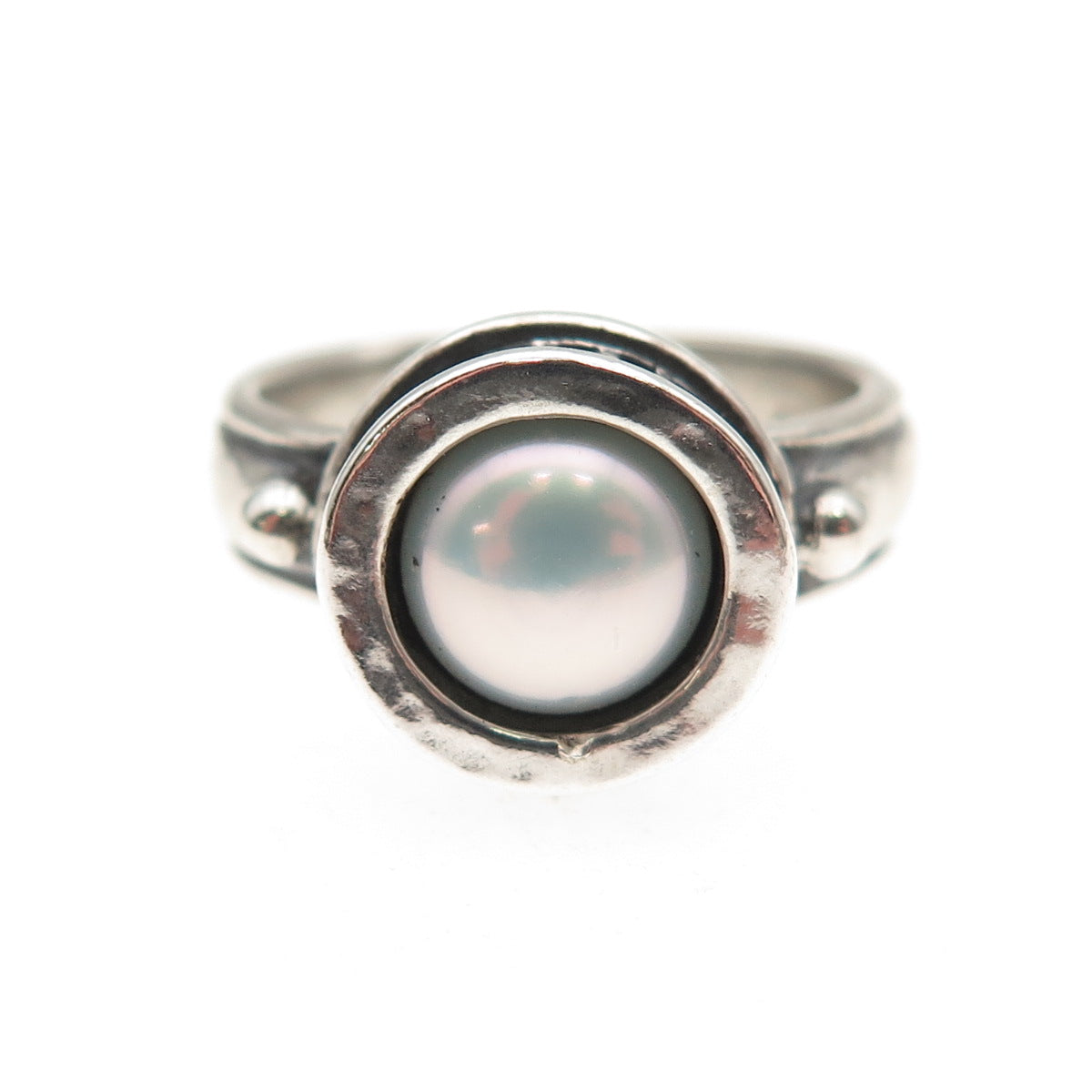 Didae 925 Sterling Silver Vintage Israel Real Pearl Oxidized Ring Size 7