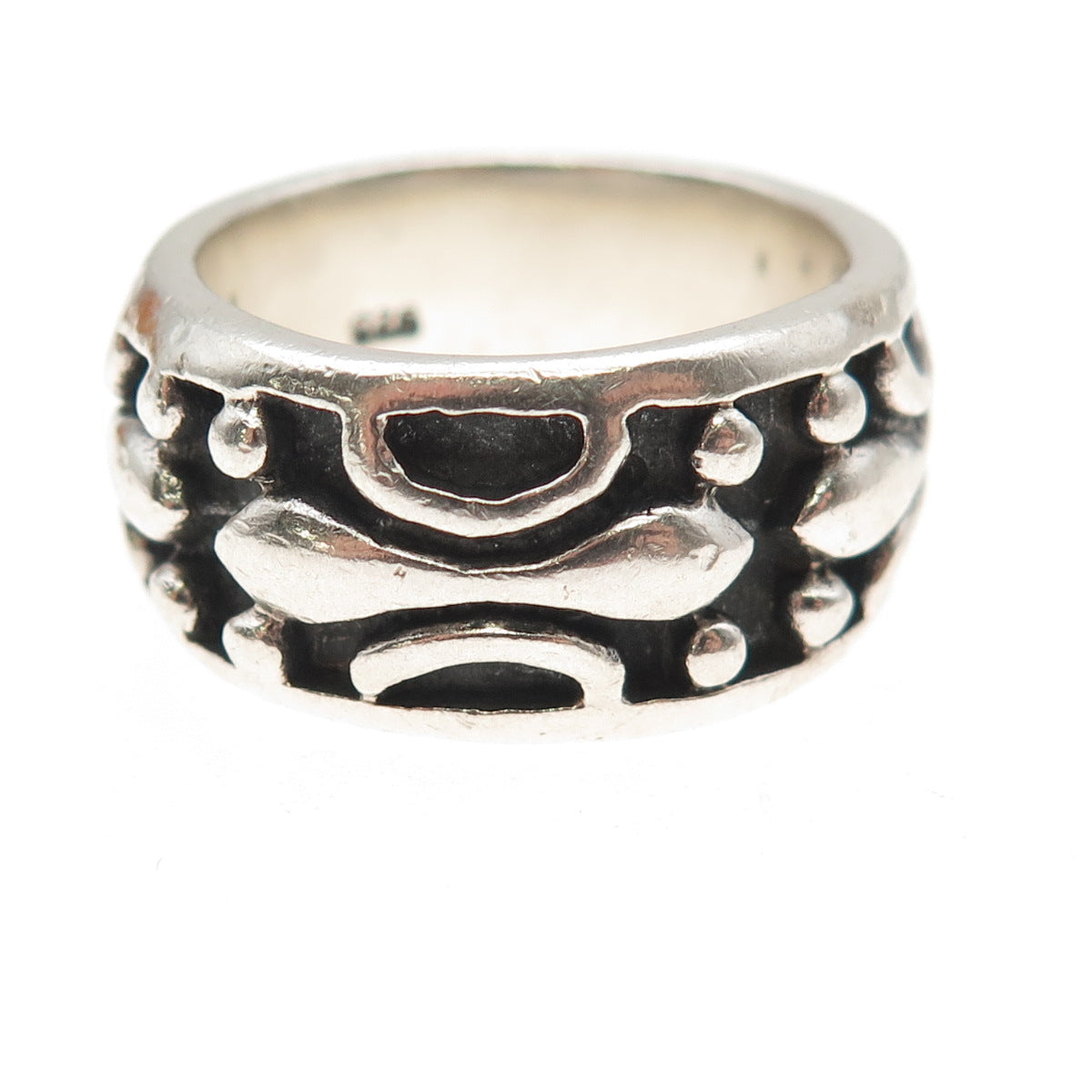 925 Sterling Silver Vintage Modernist Oxidized Wide Band Ring Size 11.25