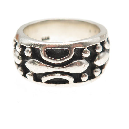 925 Sterling Silver Vintage Modernist Oxidized Wide Band Ring Size 11.25