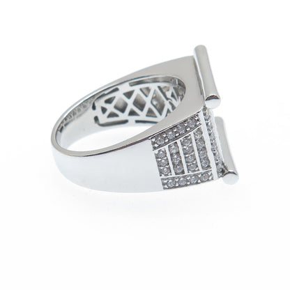 925 Sterling Silver Round-Cut Shaped C Z Sparkle Signet Ring Size 9.5