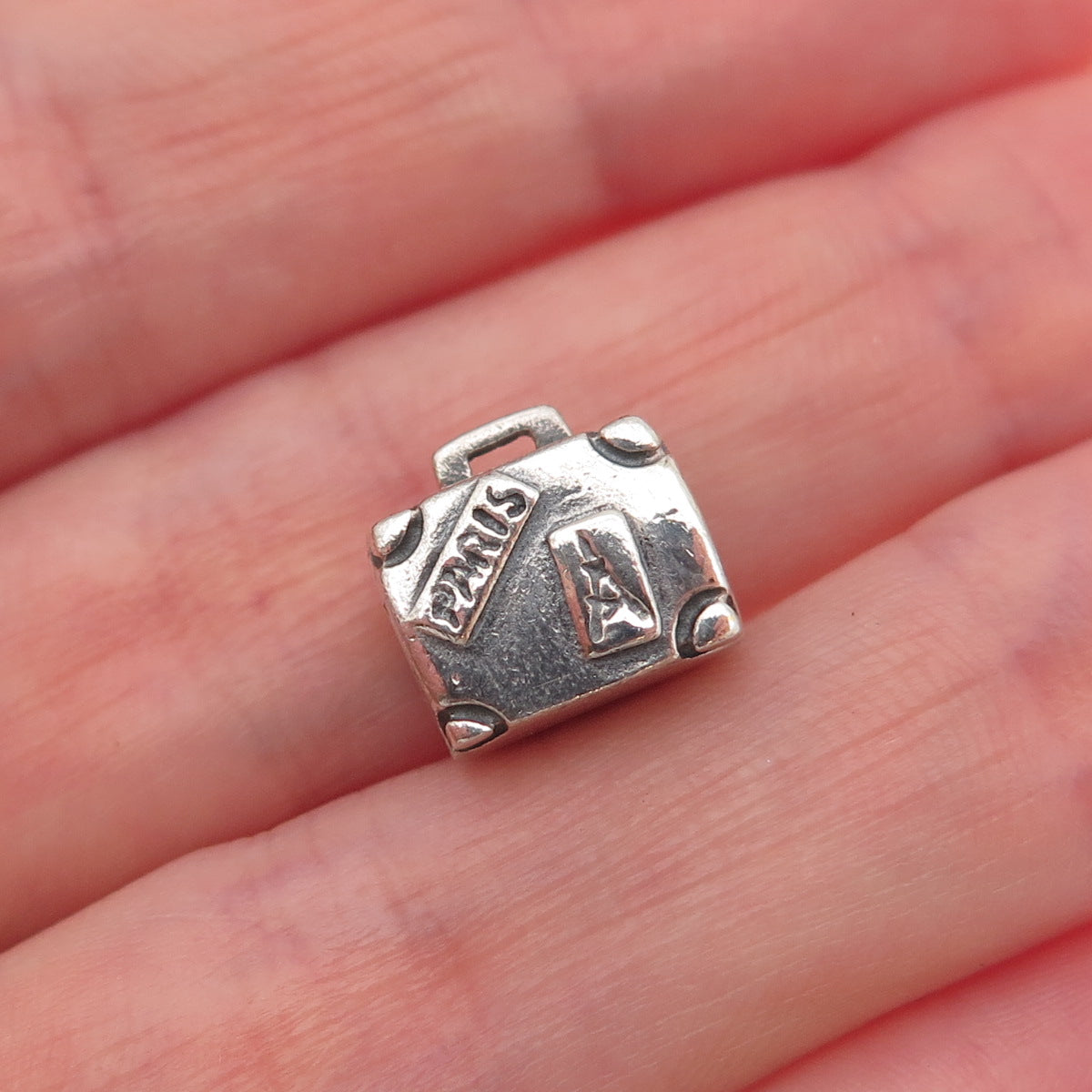 Pandora 925 Sterling Silver Paris Travel Suitcase Slide Bead Charm