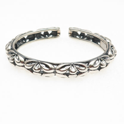 925 Sterling Silver Vintage Floral Ornate Oxidized Cuff Bracelet 8.25"