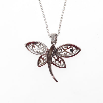 Han 925 Sterling Silver Real Diamond Accent Dragonfly Cable Chain Necklace 18"