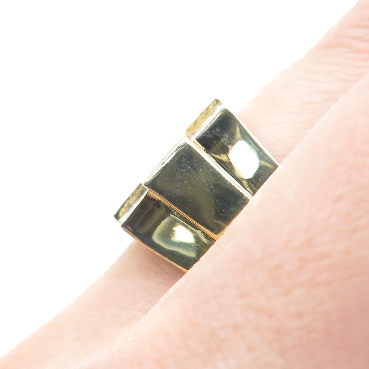 925 Sterling Gold Plated Round-Cut Shaped C Z Cross Signet Wide Ring Size 10.25