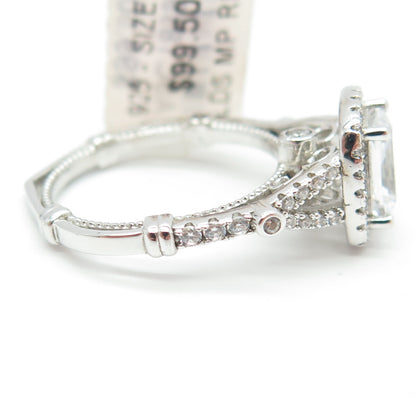 925 Sterling Silver Radiant & Round-Cut Shaped C Z Ring Size 7.25