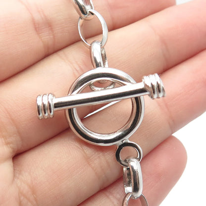 925 Sterling Silver Vintage Toggle Clasp Oval Link Bracelet 6.75"