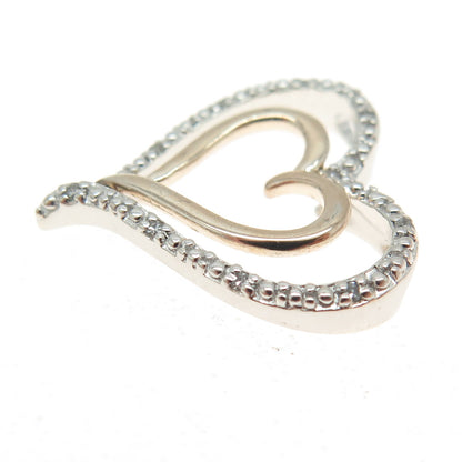 925 Sterling Silver 2-Tone Real Round-Cut Diamond Heart Slide Pendant