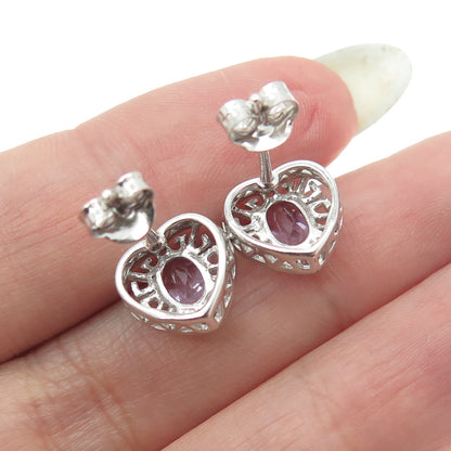 DBJ DEE BERKLEY JEWELRY 925 Sterling Silver Real Amethyst Heart Stud Earrings