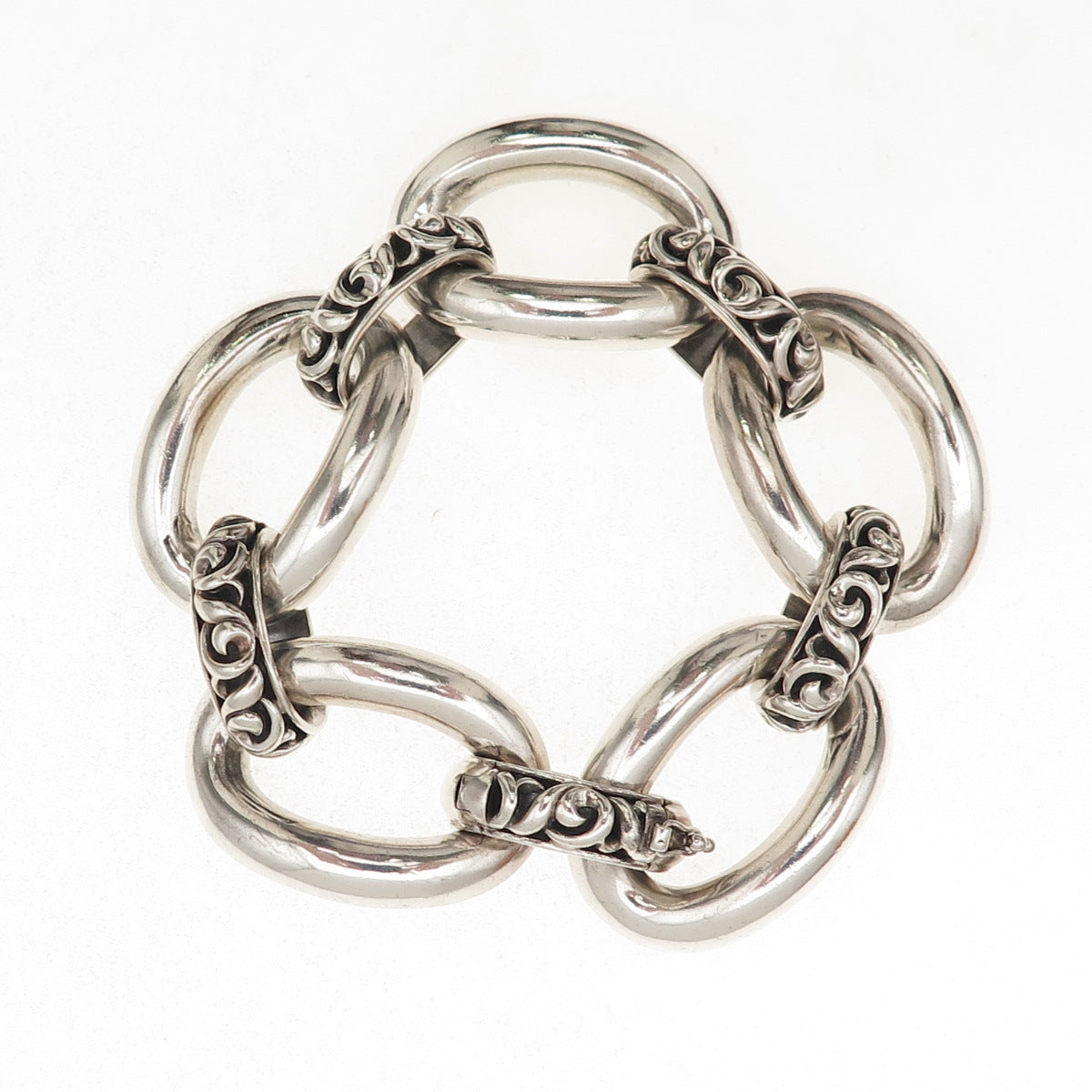 Charles Krypell 925 Sterling Silver Vintage Ivy Oval Link Oxidized Bracelet 7"