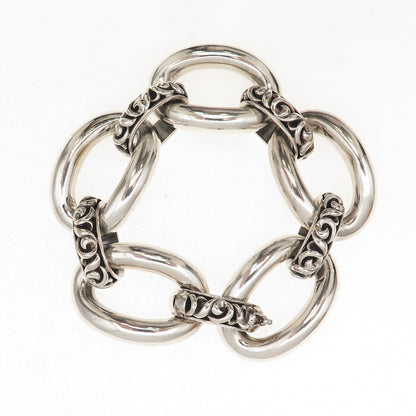 Charles Krypell 925 Sterling Silver Vintage Ivy Oval Link Oxidized Bracelet 7"