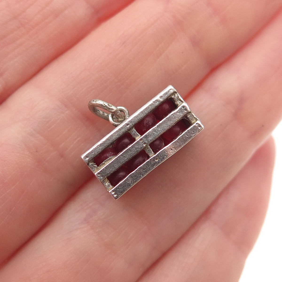 Wells Sterling Silver Antique Art Deco Cape Cod Cranberry Crate 3D Mini Pendant