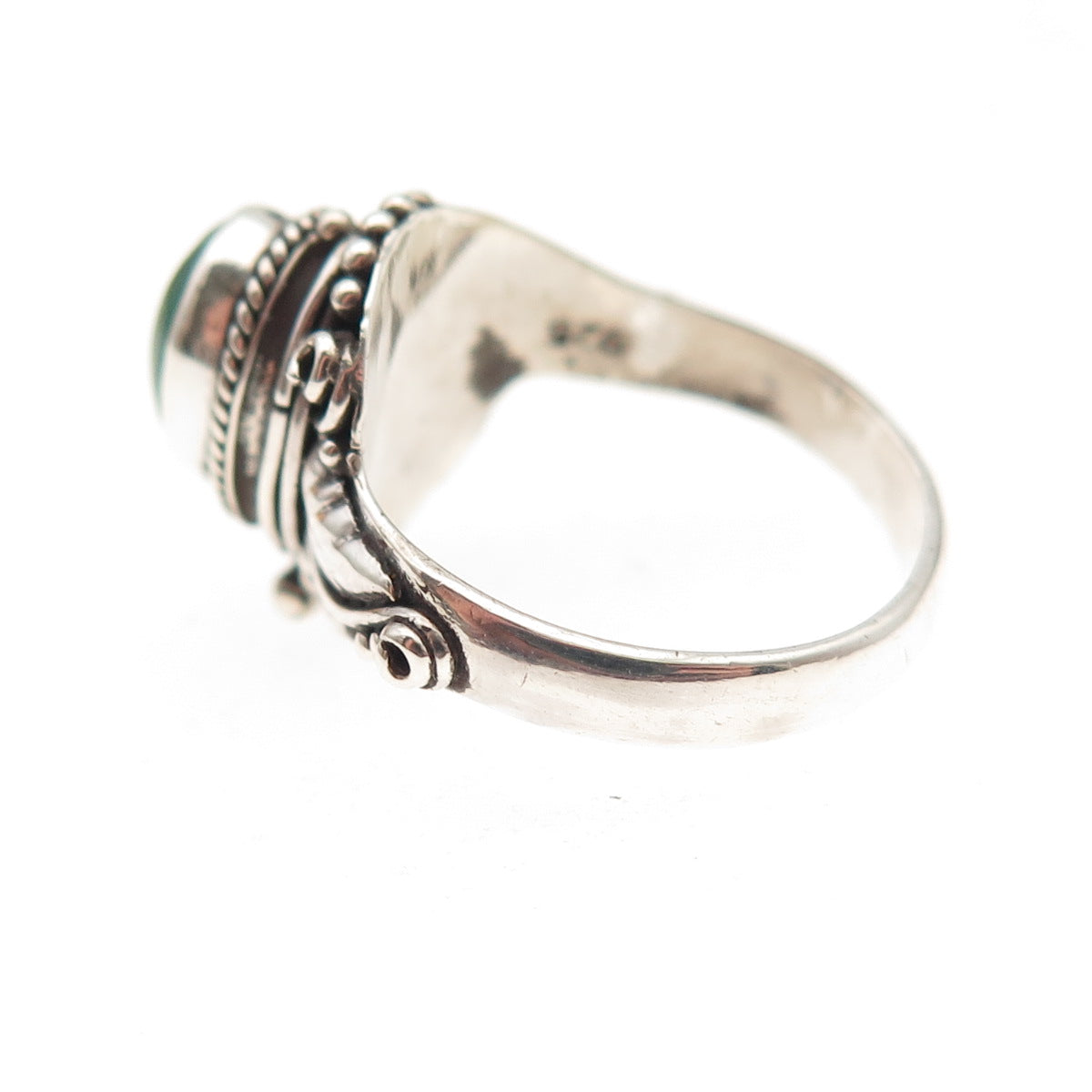 925 Sterling Silver Vintage Real Malachite Oxidized Poison Ring Size 4.75