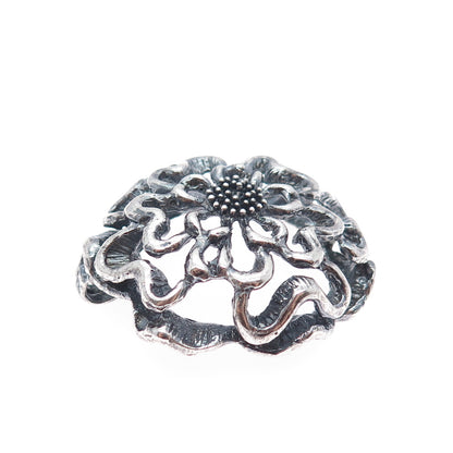 925 Sterling Silver Vintage Carnation Flower Oxidized Charm Pendant