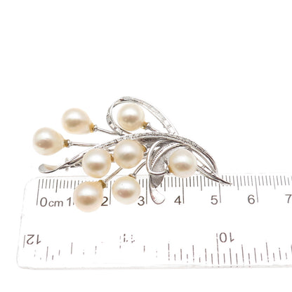 925 Sterling Silver Antique Japan Real Akoya Pearl Floral Pin Brooch