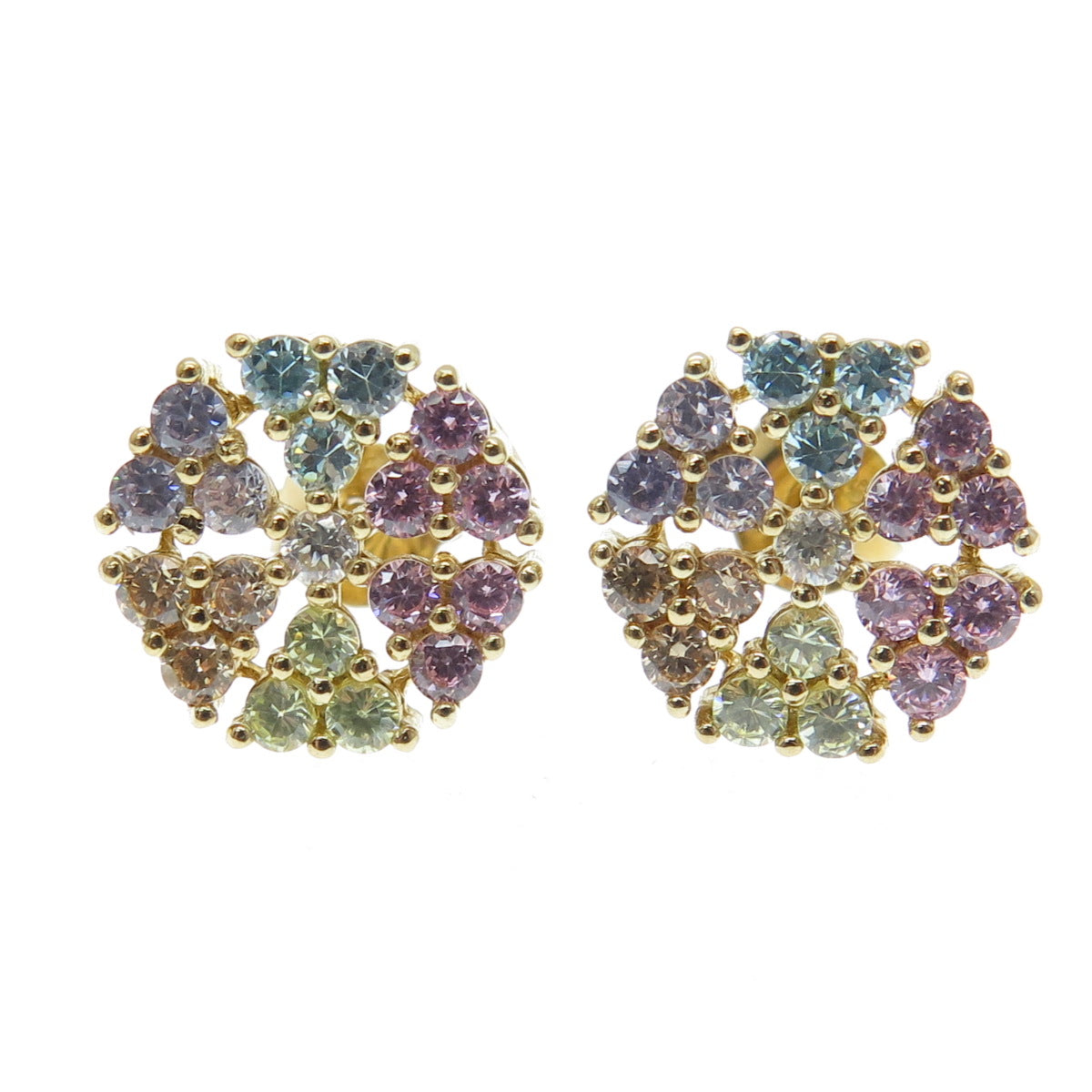 925 Sterling Silver Gold Plated Round-Cut Multi-Color C Z Flower Earrings