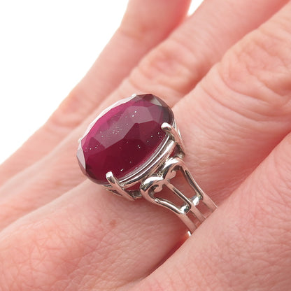 BJC Samuel Benham 925 Sterling Silver Vintage Cherry Glass Modernist Ring Size 9
